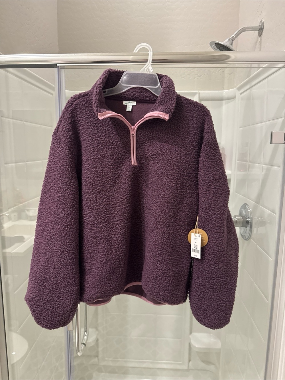 Plush Quarter-Zip Sherpa Pullover Sweater - Deep Plum